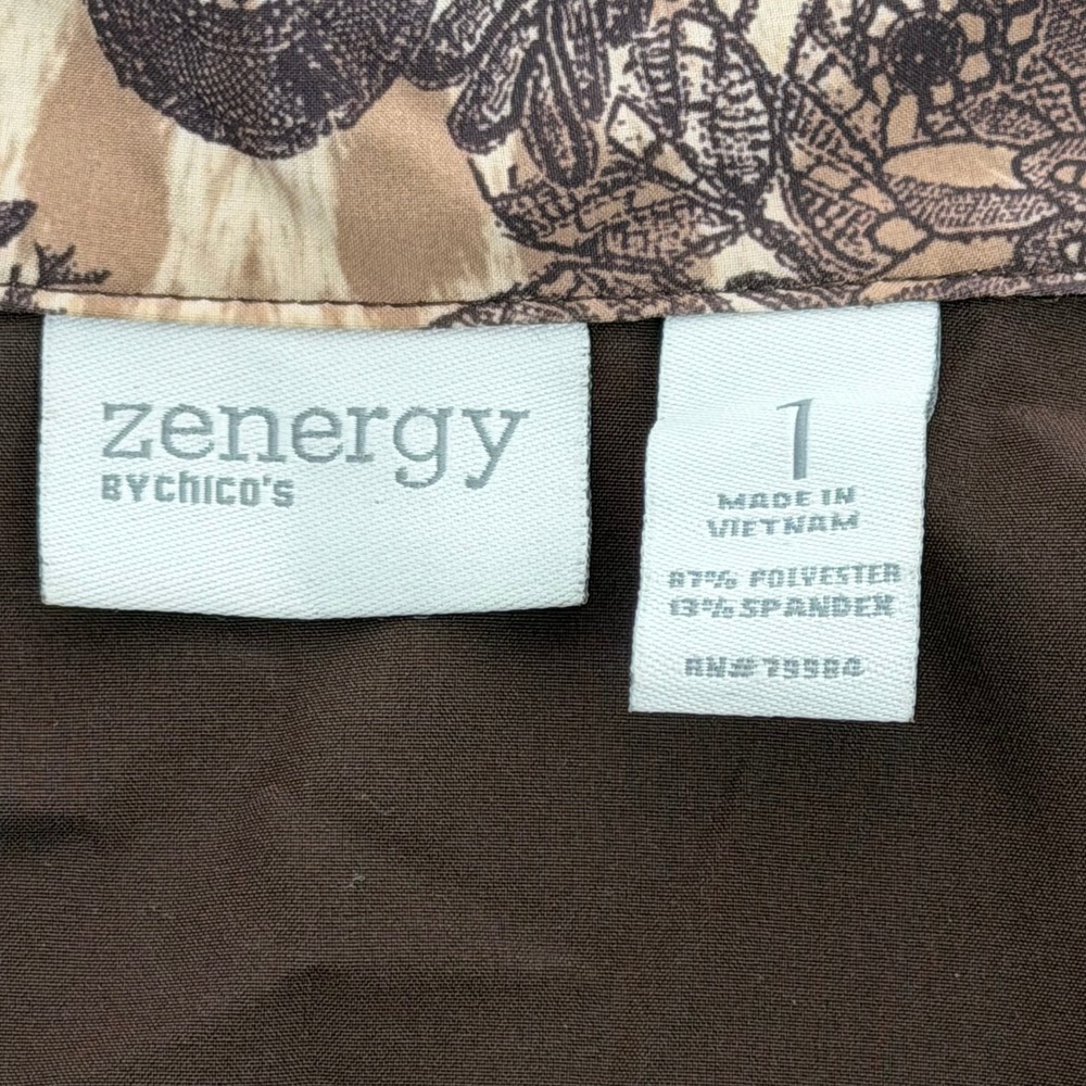 Zenergy by Chicos Size 1 Brown Lace Animal Print Zip Up Jacket Womens Medium - Picture 5 of 12
